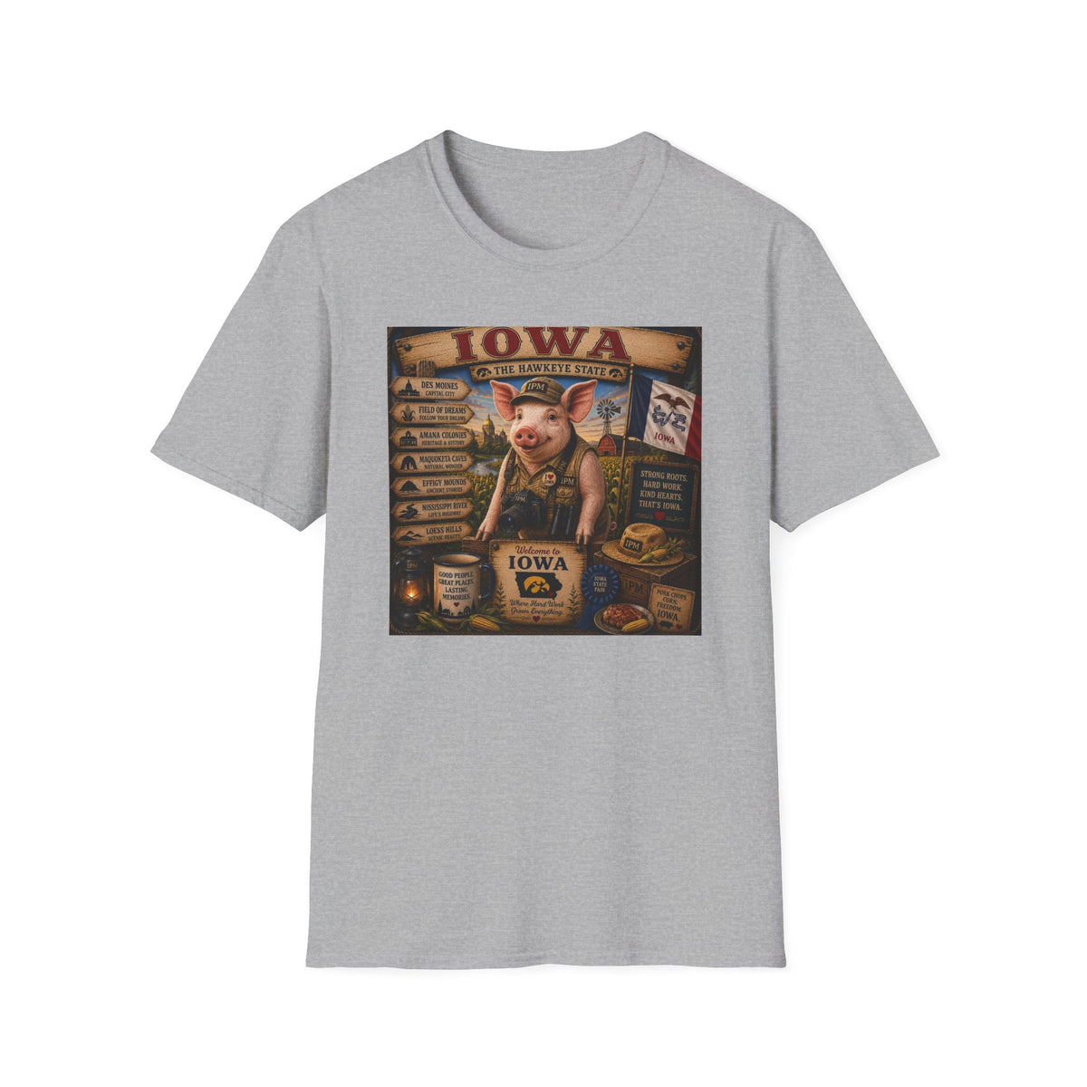 Iowa Pig State Map T-Shirt — Hawkeye State Travel Souvenir Tee