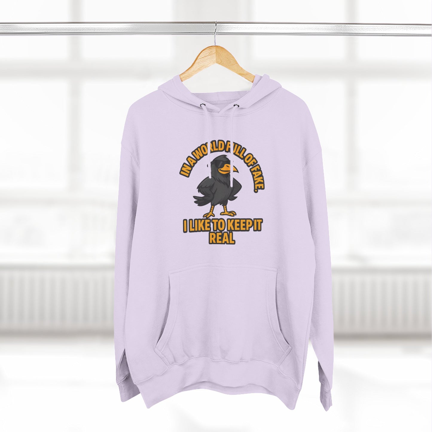 Three-Panel Hoodie — Funny Ostrich "I Like to Keep It Real" Graphic