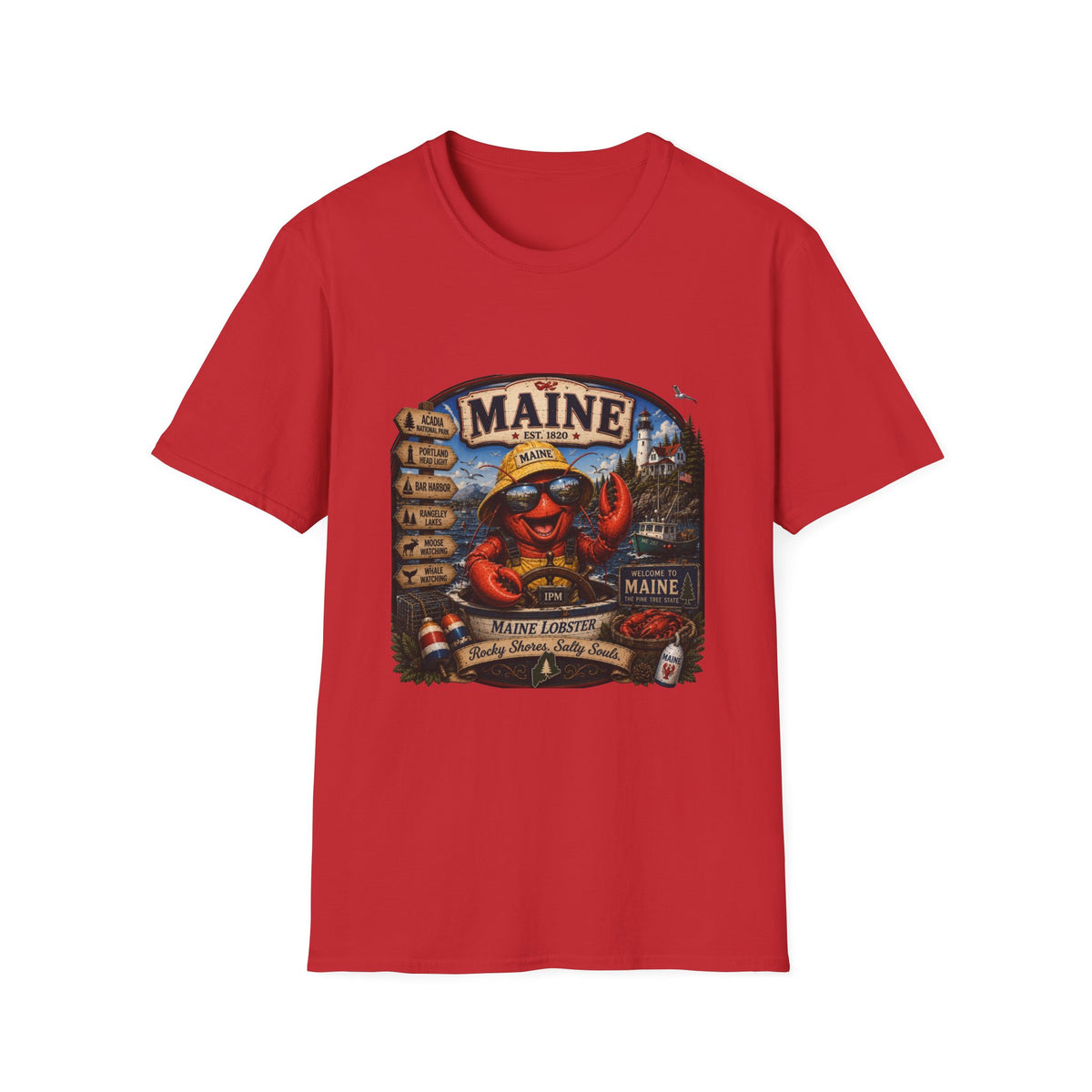 Maine Lobster Souvenir T-Shirt — Vintage Coastal Travel Design