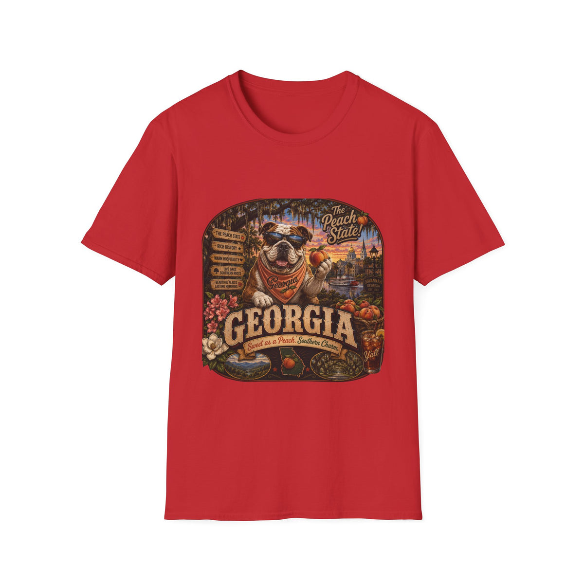 Georgia Peach State T-Shirt — Retro Pug Travel Poster Design