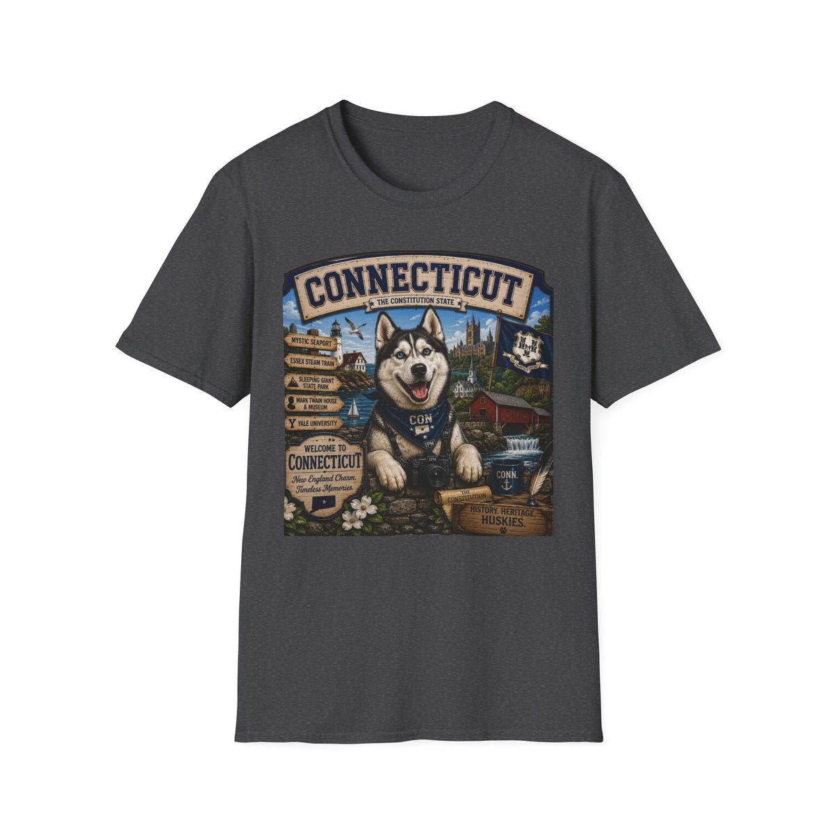 Connecticut Husky State T-Shirt — Vintage Connecticut Scenic Tee