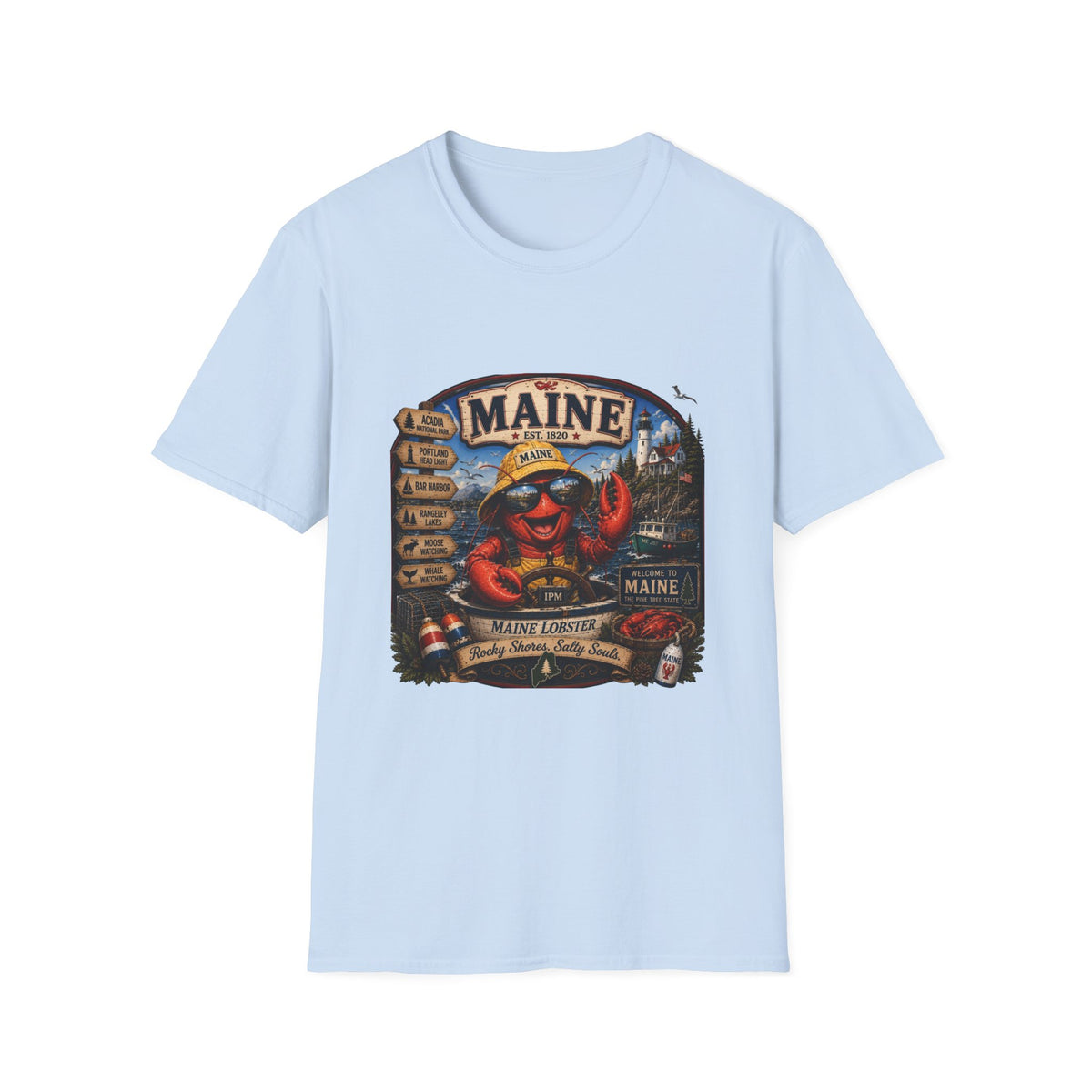 Maine Lobster Souvenir T-Shirt — Vintage Coastal Travel Design