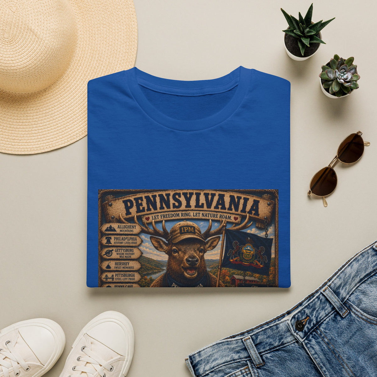 Pennsylvania Deer Vintage State Sign T-Shirt — Rustic Hunting & Outdoors Souvenir