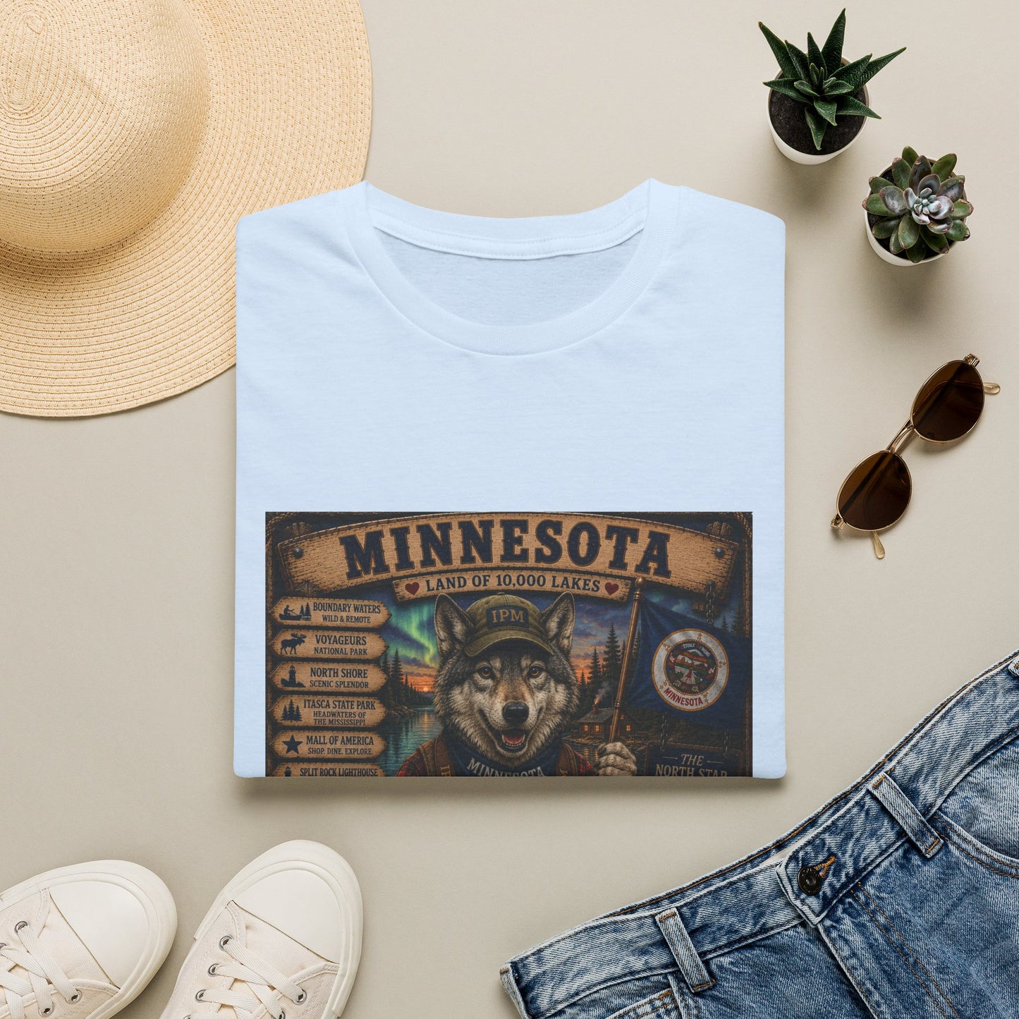 Minnesota Wolf Vintage Graphic T-Shirt – Land of 10,000 Lakes Travel Tee