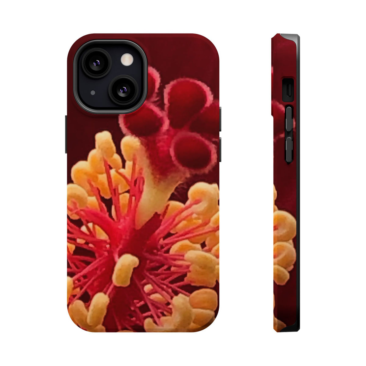 Floral Macro Phone Case — Red & Yellow Pollen Design (Magnetic Impact-Resistant)
