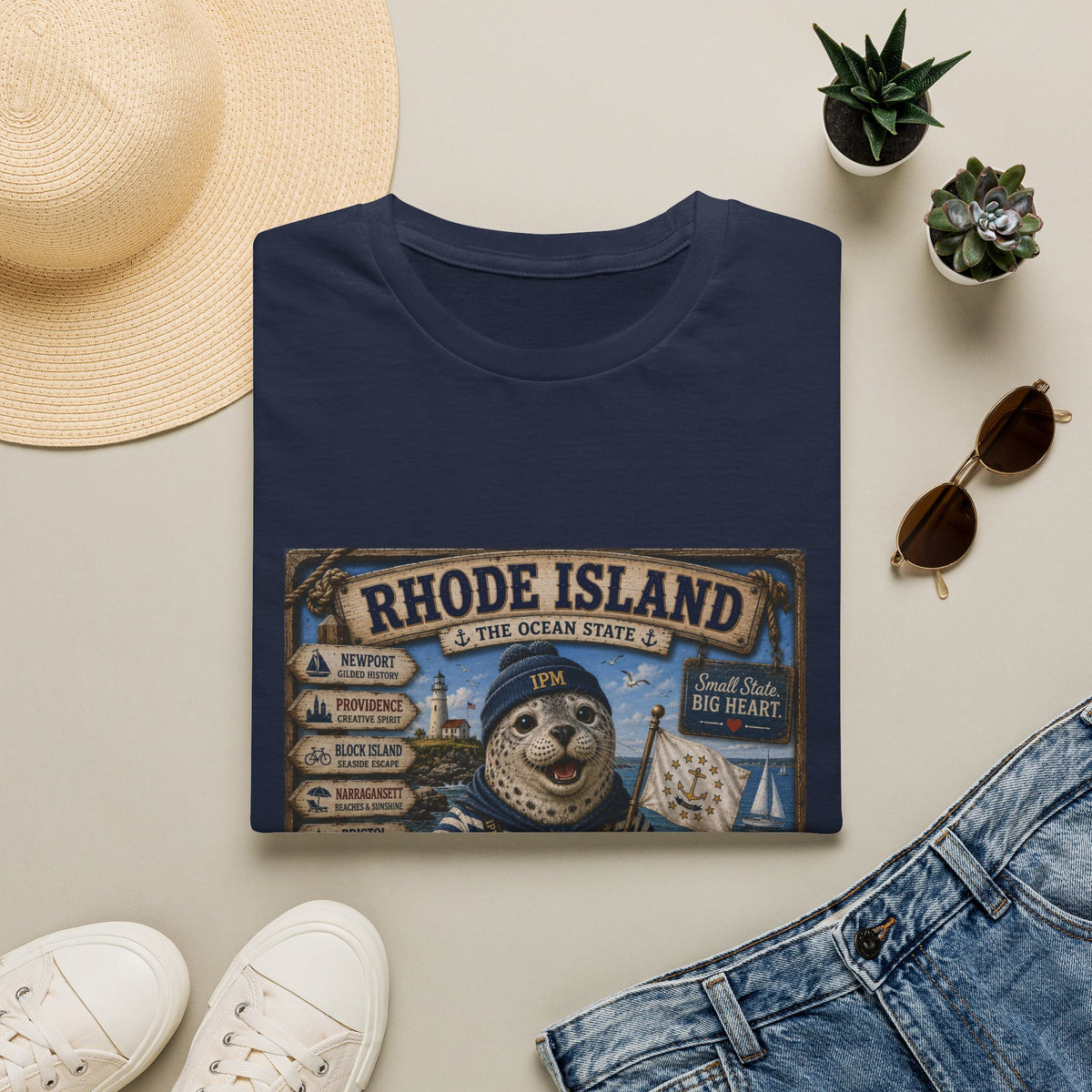 Rhode Island Sealife T-Shirt — 'The Ocean State' Vintage Seal Design