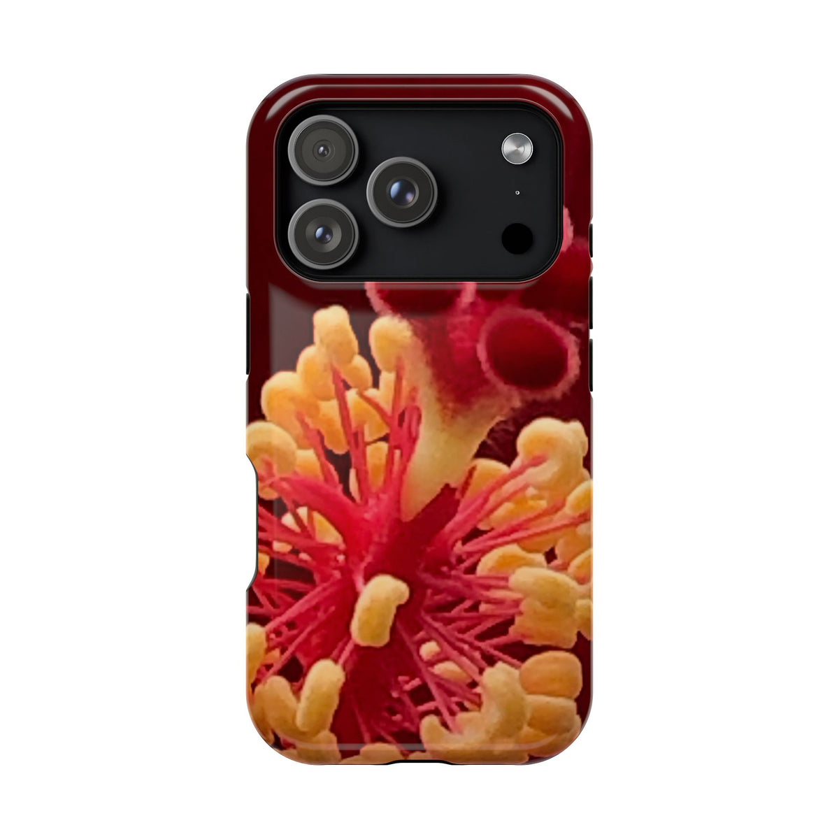 Floral Macro Phone Case — Red & Yellow Pollen Design (Magnetic Impact-Resistant)