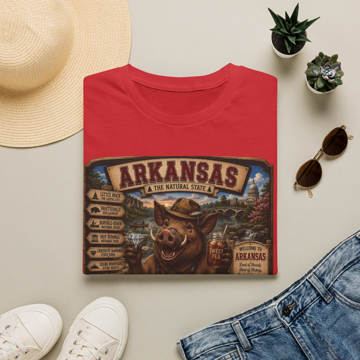 Arkansas Vintage Boar T-Shirt — State Travel Sign Souvenir