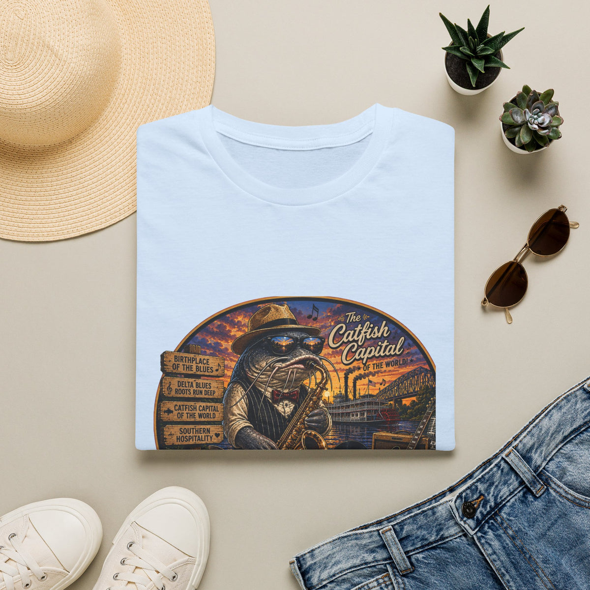 Mississippi Catfish Capital T-Shirt — Vintage Riverboat Angler Graphic