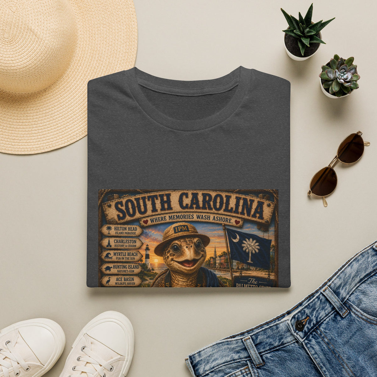 South Carolina Turtle Vintage Graphic T-Shirt — "Where Memories Wash Ashore"