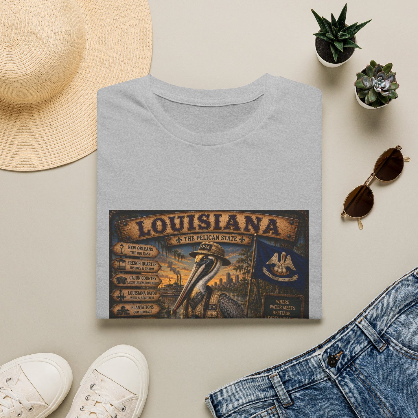 Louisiana Pelican State Vintage Poster T-Shirt — Retro Travel Souvenir