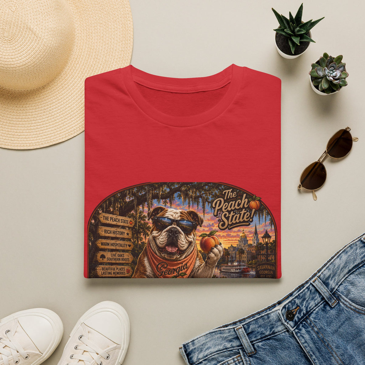 Georgia Peach State T-Shirt — Retro Pug Travel Poster Design