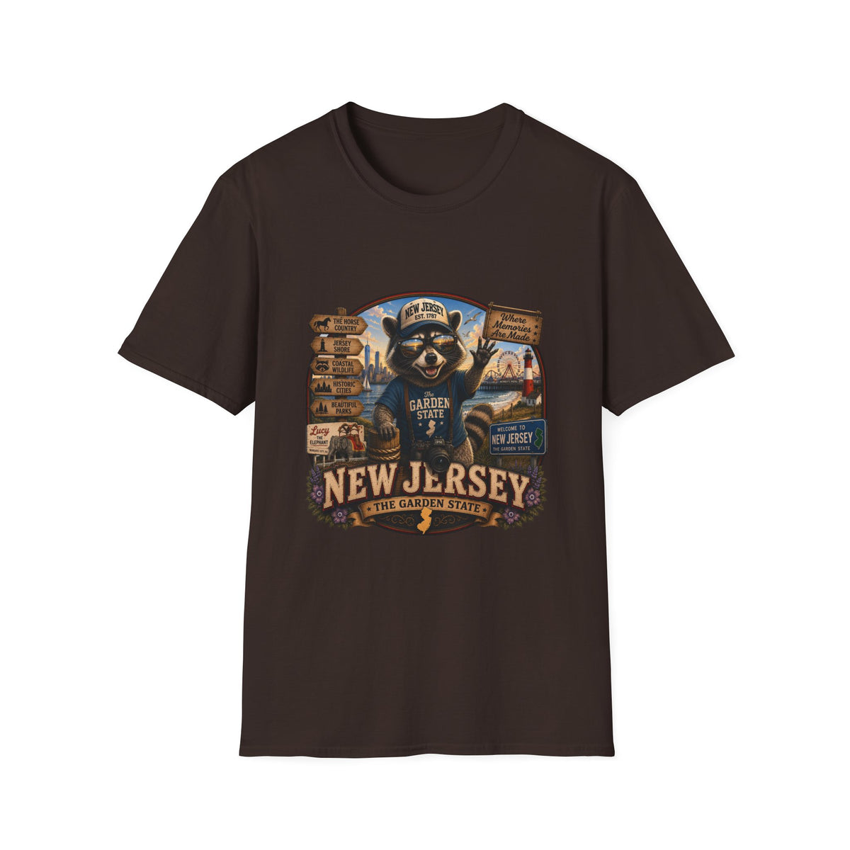 New Jersey Raccoon "Garden State" T-Shirt — Retro State Pride Tee