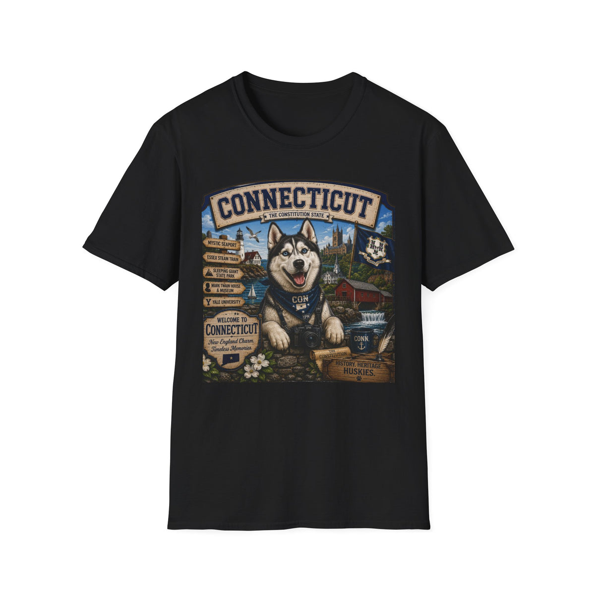 Connecticut Husky State T-Shirt — Vintage Connecticut Scenic Tee