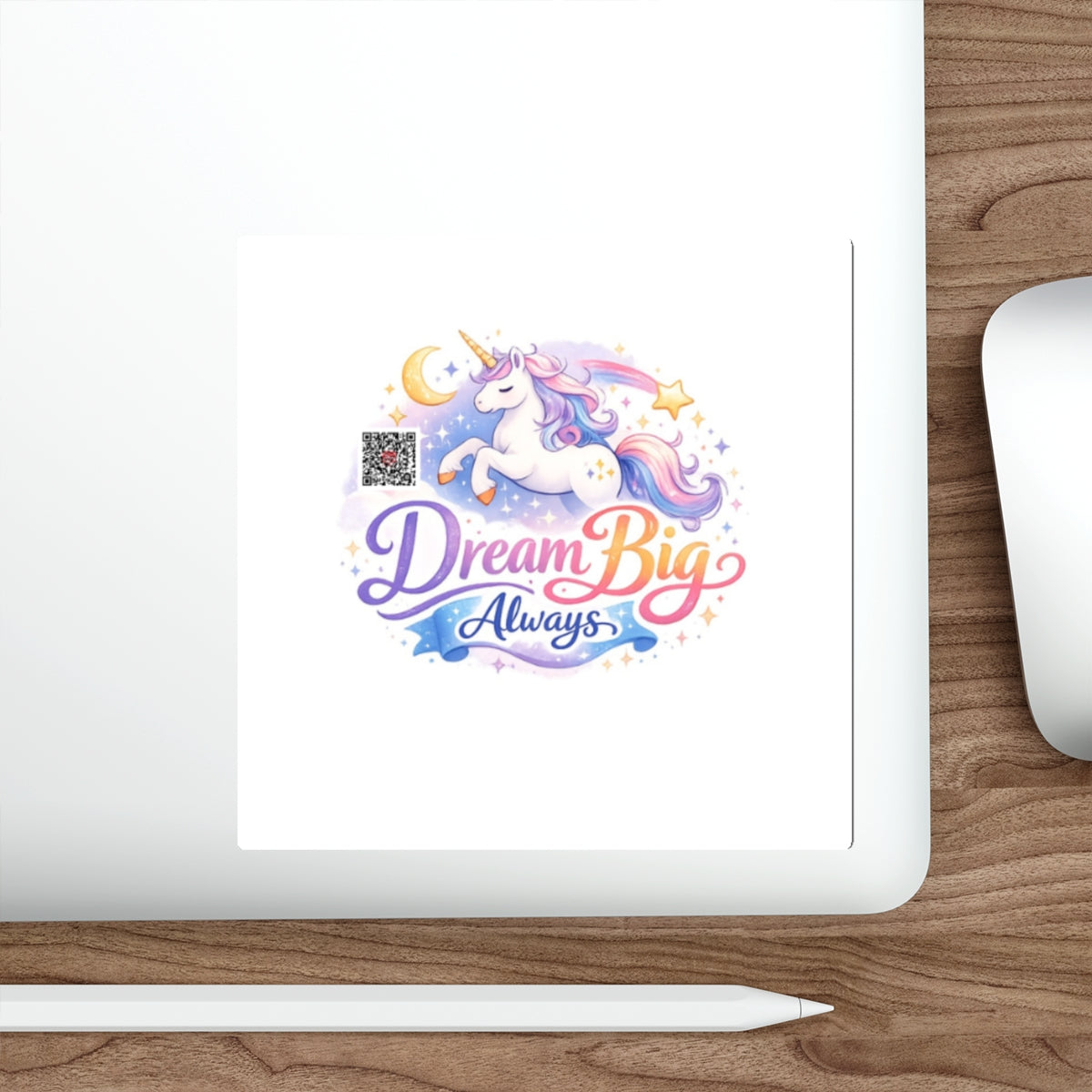 Dream Big Always Unicorn Die-Cut Sticker – Inspirational Pastel Vinyl Sticker for Laptops, Journals & Gifts