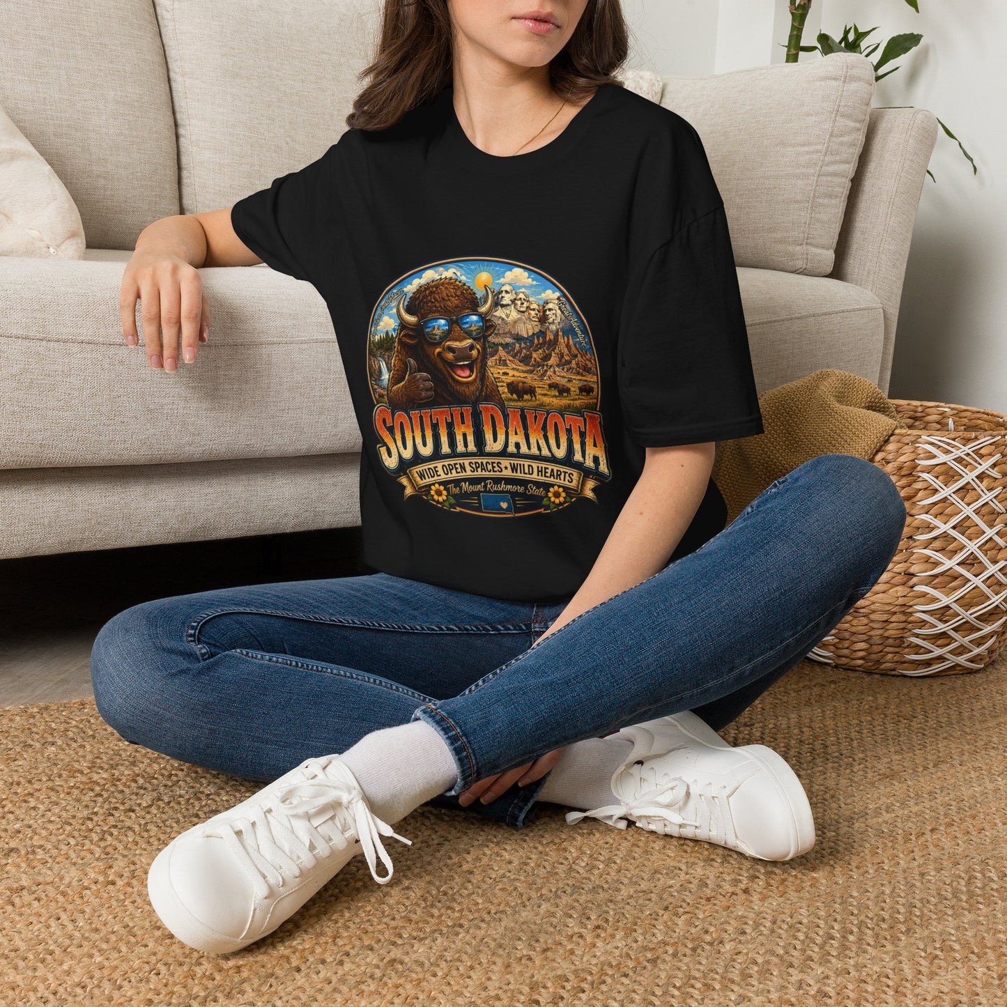 South Dakota Buffalo Vintage Tee — Retro Mount Rushmore Travel T‑Shirt