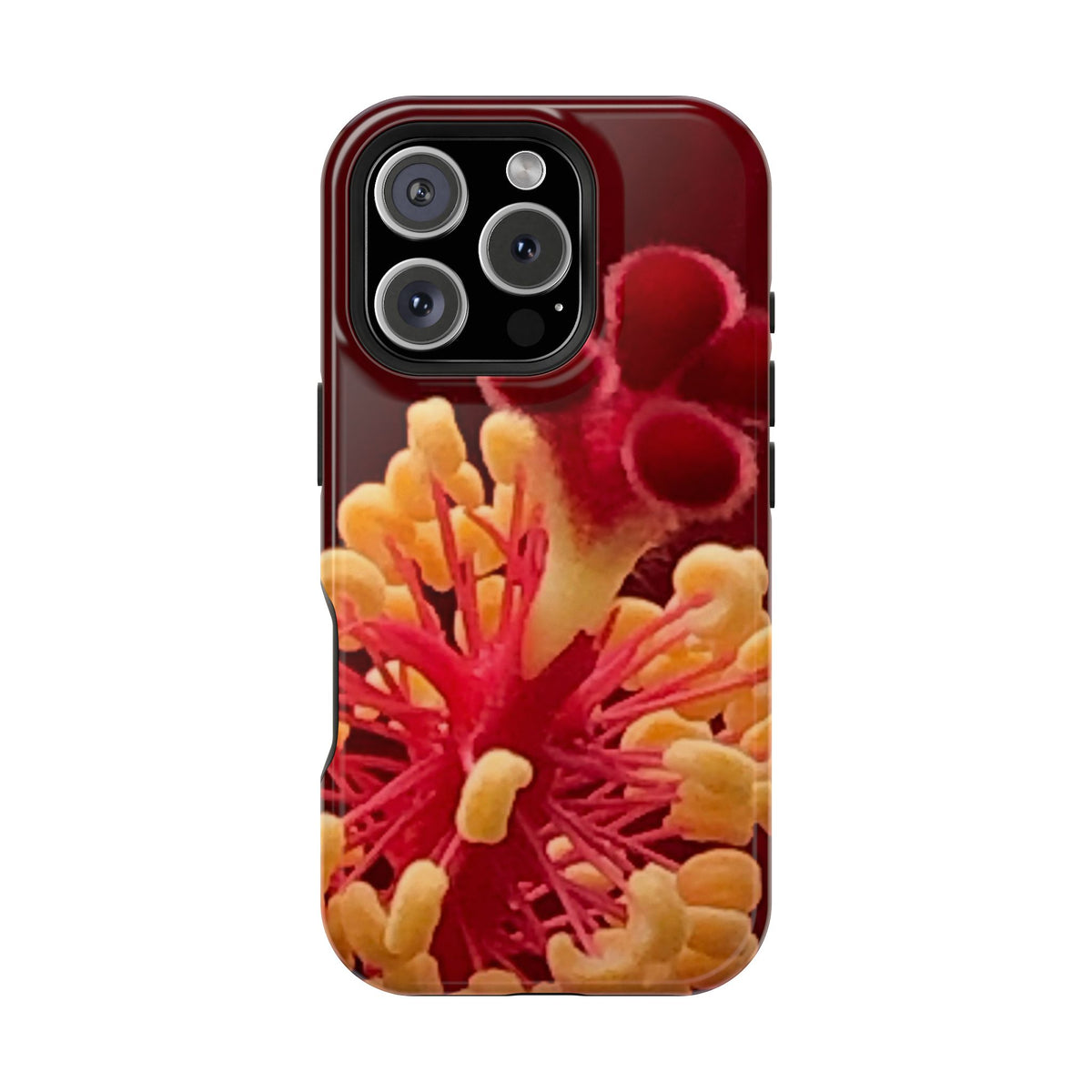 Floral Macro Phone Case — Red & Yellow Pollen Design (Magnetic Impact-Resistant)
