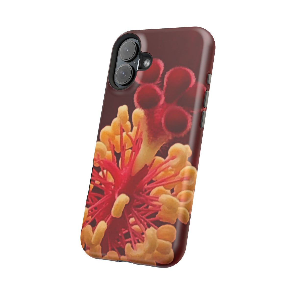 Floral Macro Phone Case — Red & Yellow Pollen Design (Magnetic Impact-Resistant)
