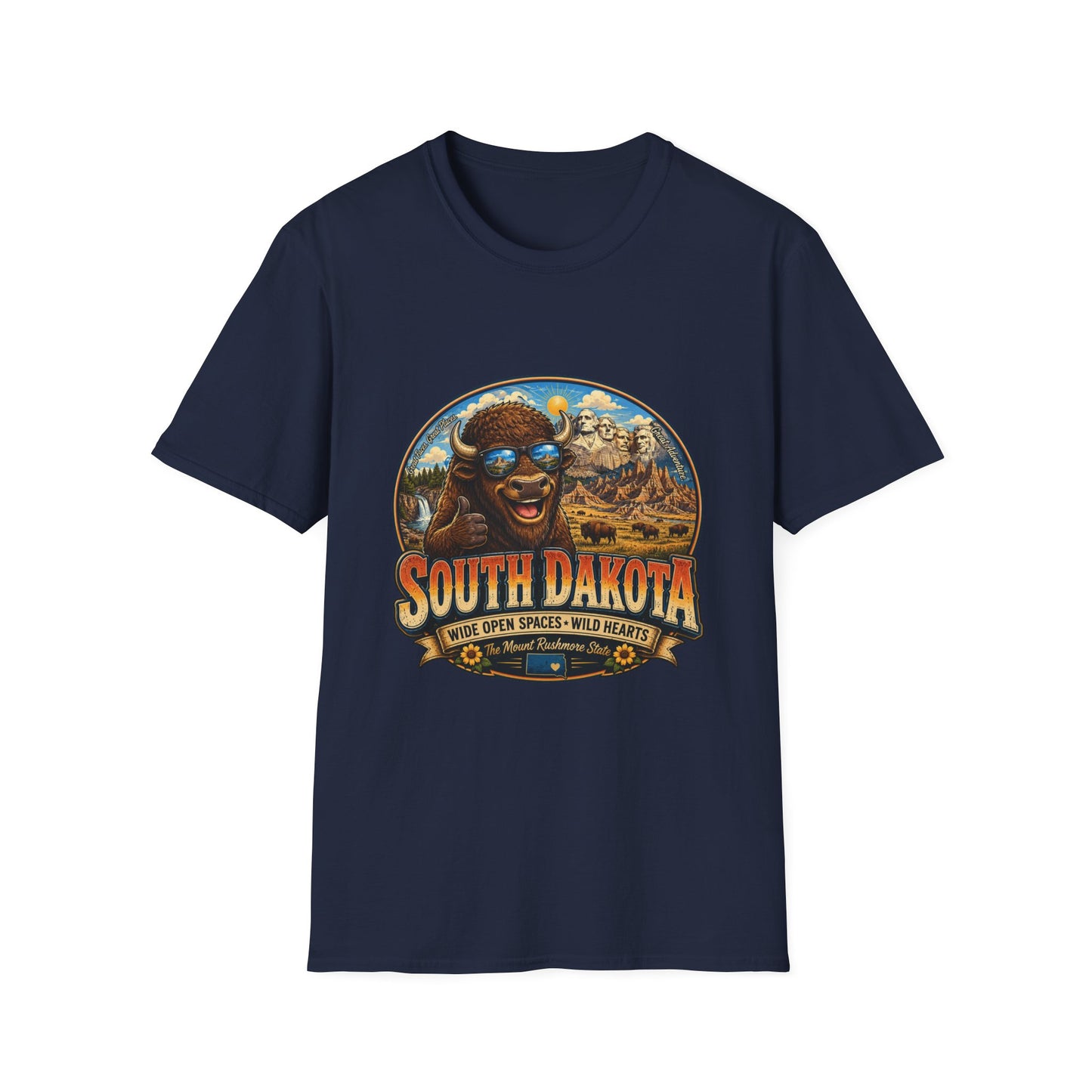 South Dakota Buffalo Vintage Tee — Retro Mount Rushmore Travel T‑Shirt