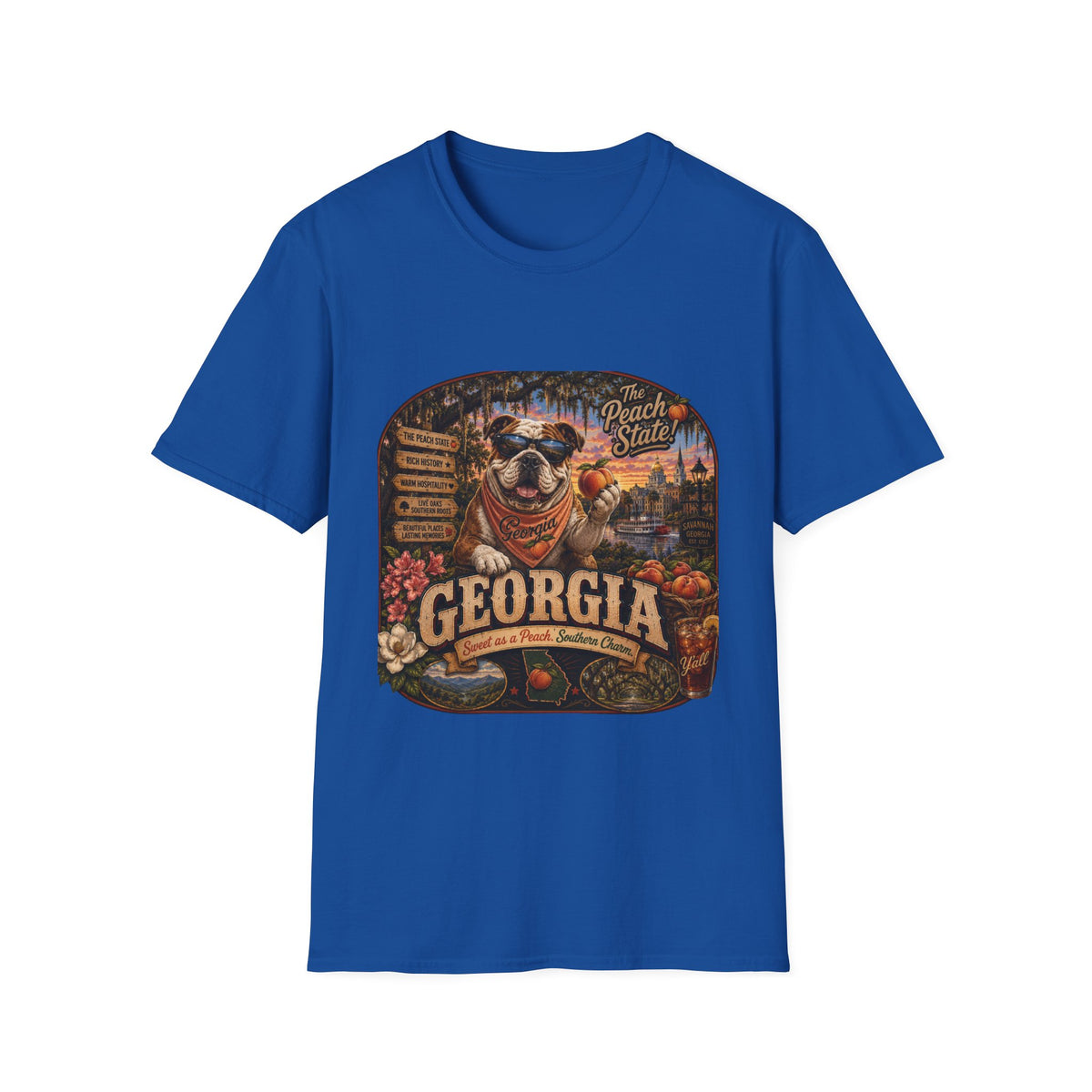 Georgia Peach State T-Shirt — Retro Pug Travel Poster Design