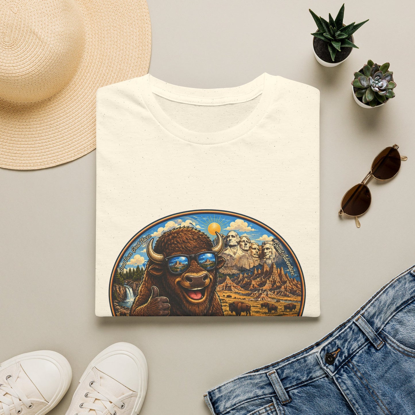 South Dakota Buffalo Vintage Tee — Retro Mount Rushmore Travel T‑Shirt