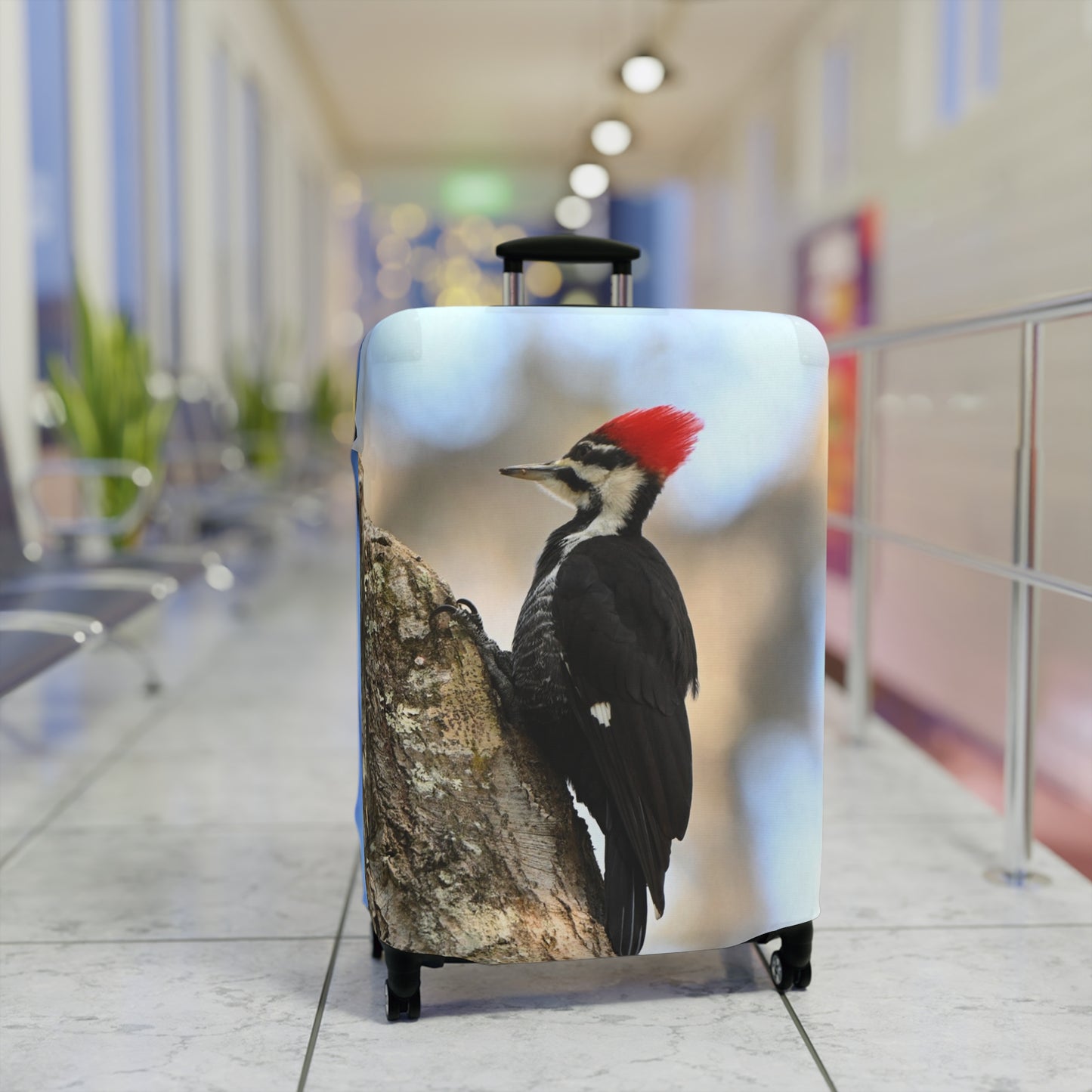 Pileated Woodpecker Luggage Cover — Wildlife Travel Suitcase Protector