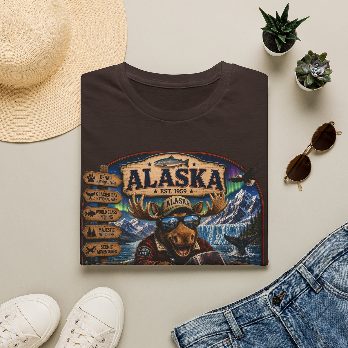 Alaska Moose Graphic T-Shirt — Vintage Wilderness Travel Souvenir