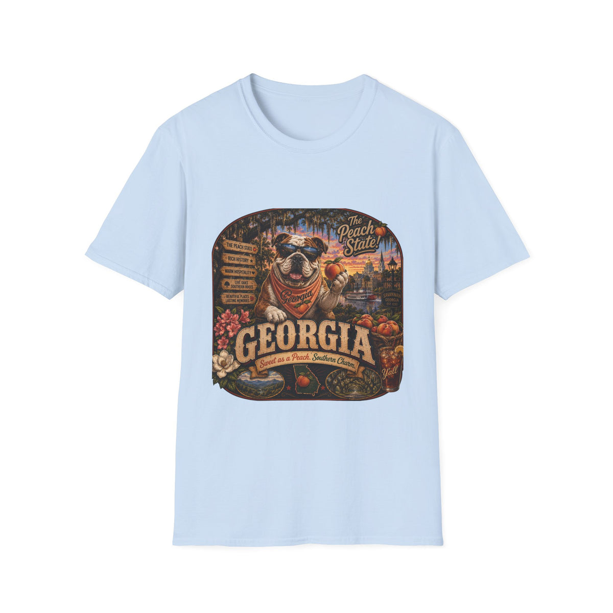 Georgia Peach State T-Shirt — Retro Pug Travel Poster Design