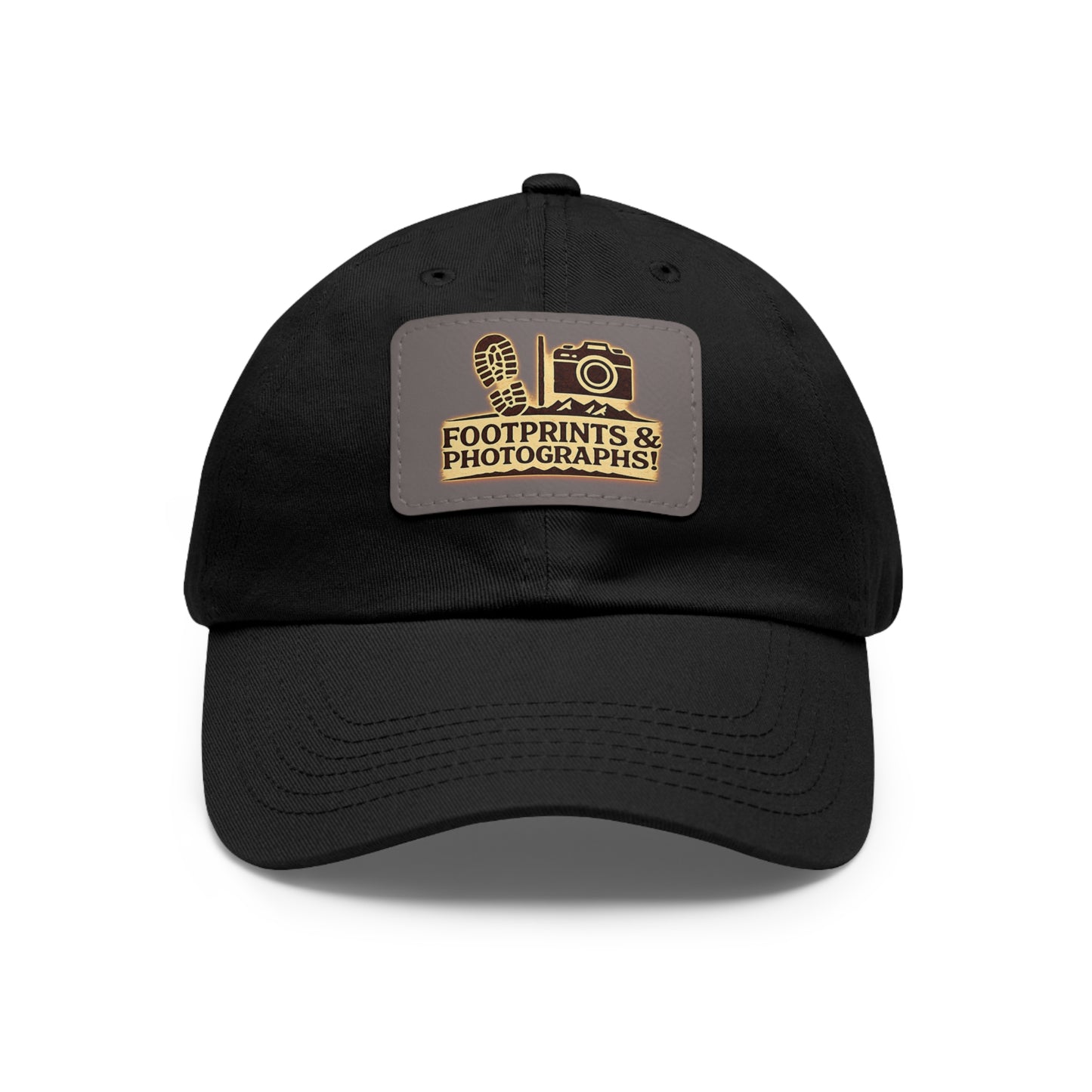 Leather Patch Dad Hat — "Footprints & Photographs" Outdoor Photographer Cap