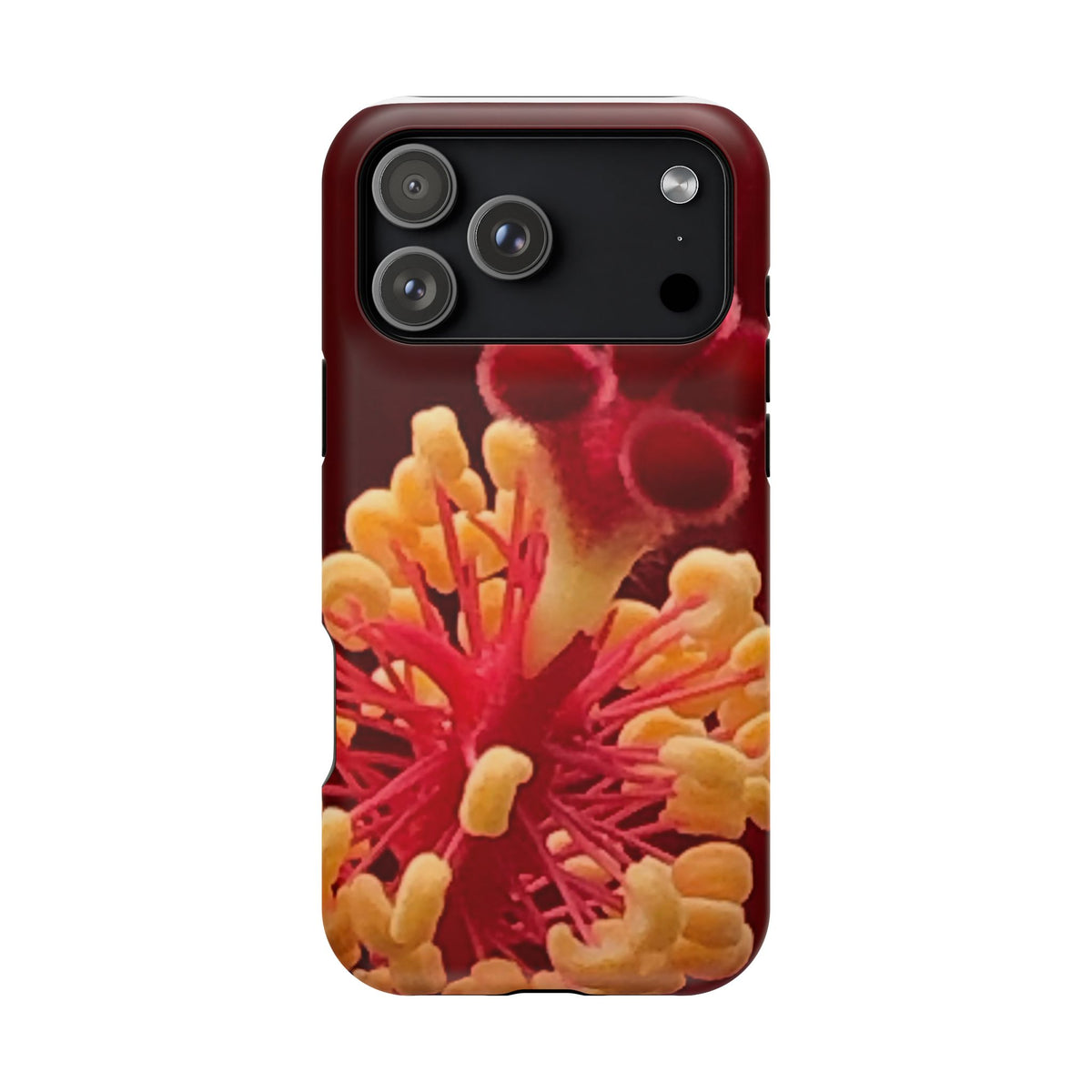 Floral Macro Phone Case — Red & Yellow Pollen Design (Magnetic Impact-Resistant)