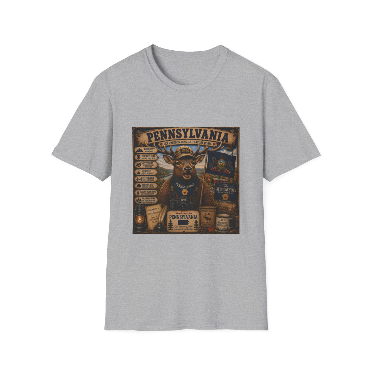 Pennsylvania Deer Vintage State Sign T-Shirt — Rustic Hunting & Outdoors Souvenir