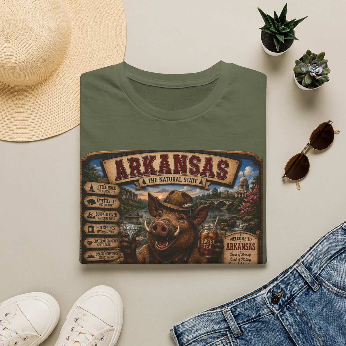Arkansas Vintage Boar T-Shirt — State Travel Sign Souvenir