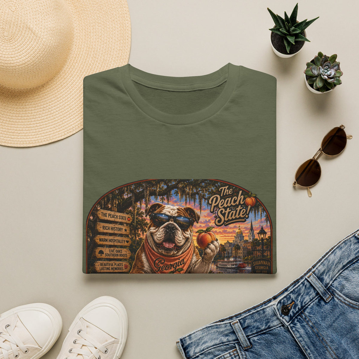 Georgia Peach State T-Shirt — Retro Pug Travel Poster Design