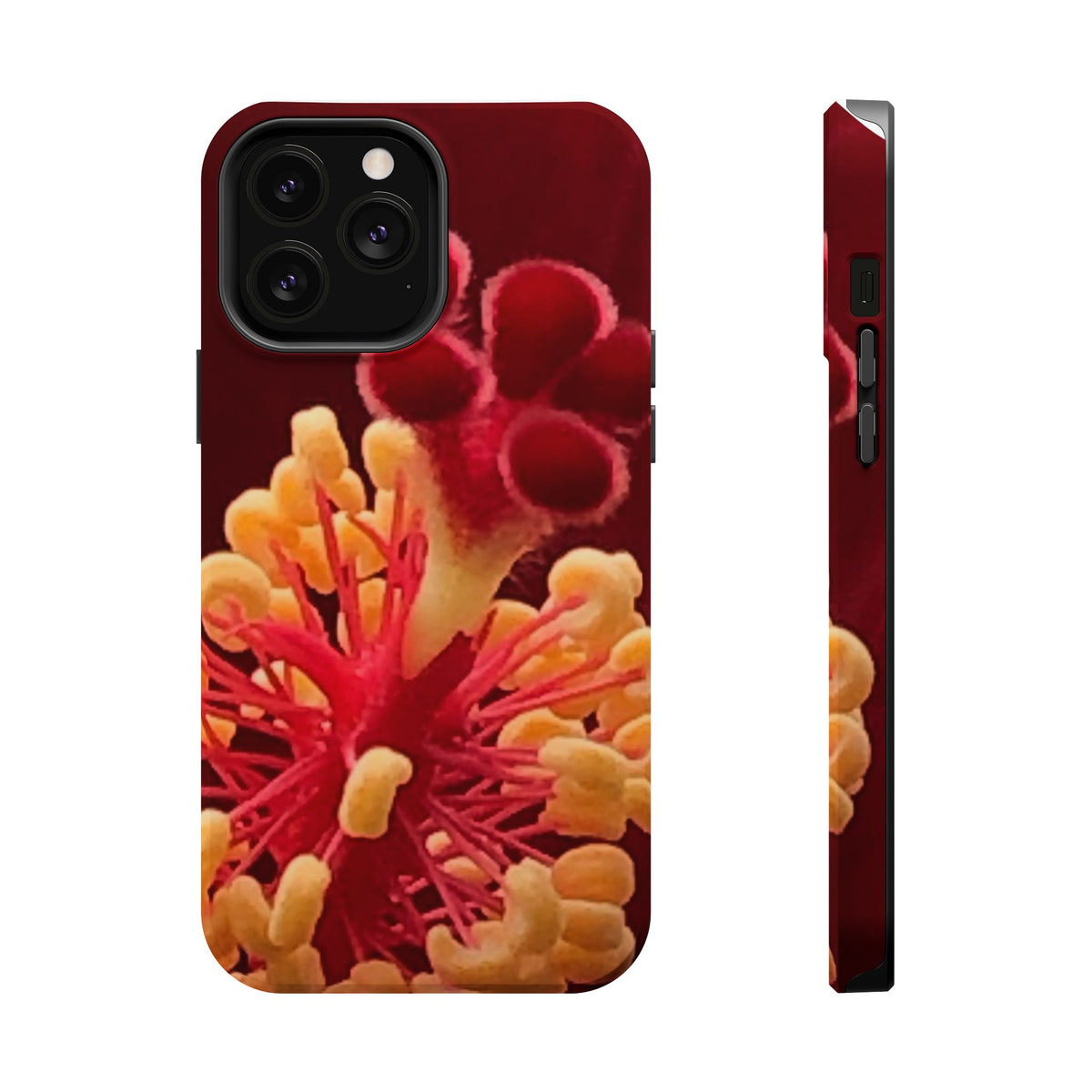 Floral Macro Phone Case — Red & Yellow Pollen Design (Magnetic Impact-Resistant)