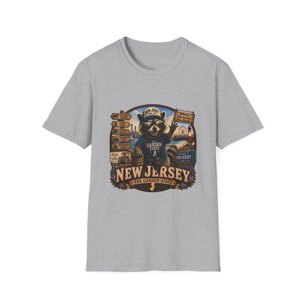 New Jersey Raccoon "Garden State" T-Shirt — Retro State Pride Tee