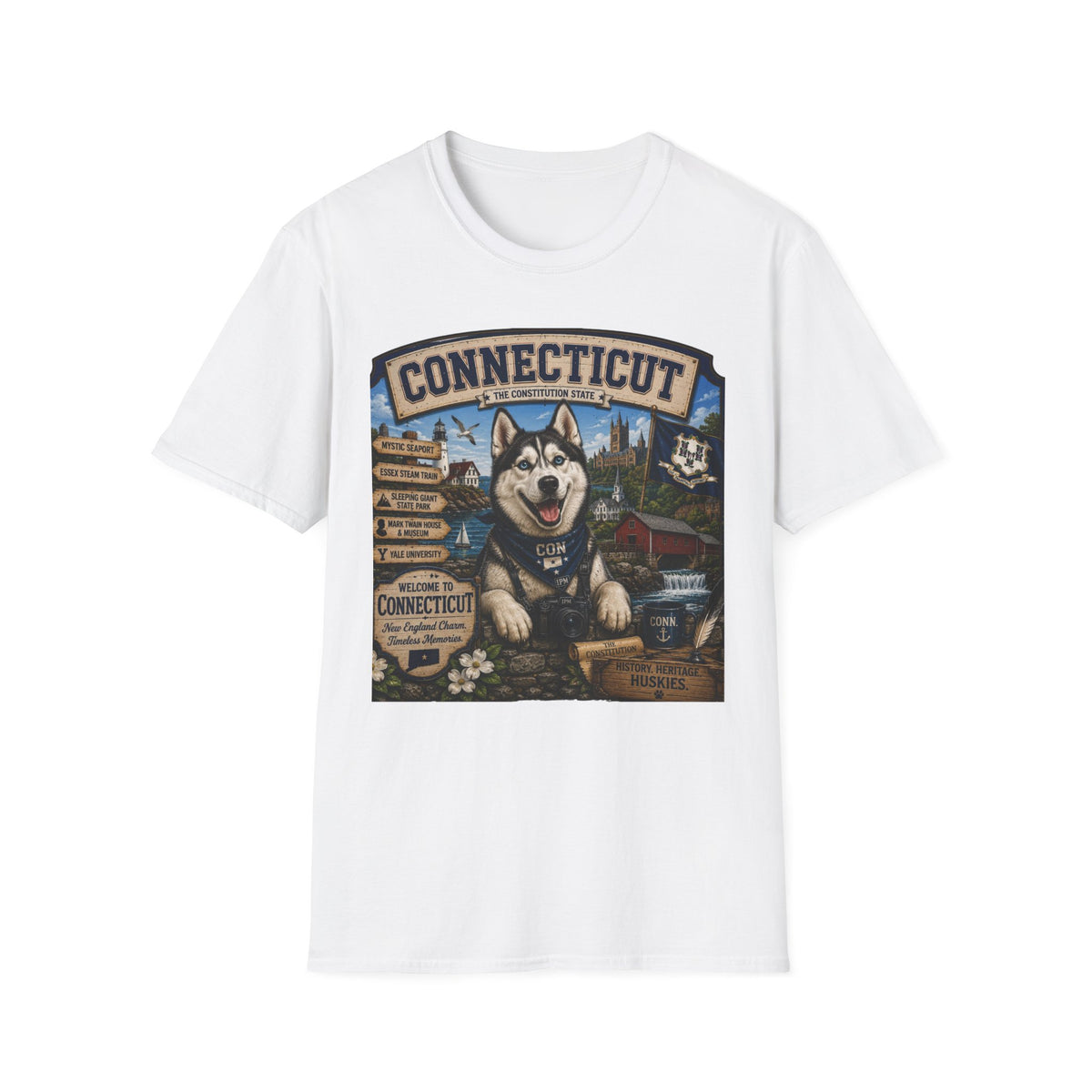 Connecticut Husky State T-Shirt — Vintage Connecticut Scenic Tee