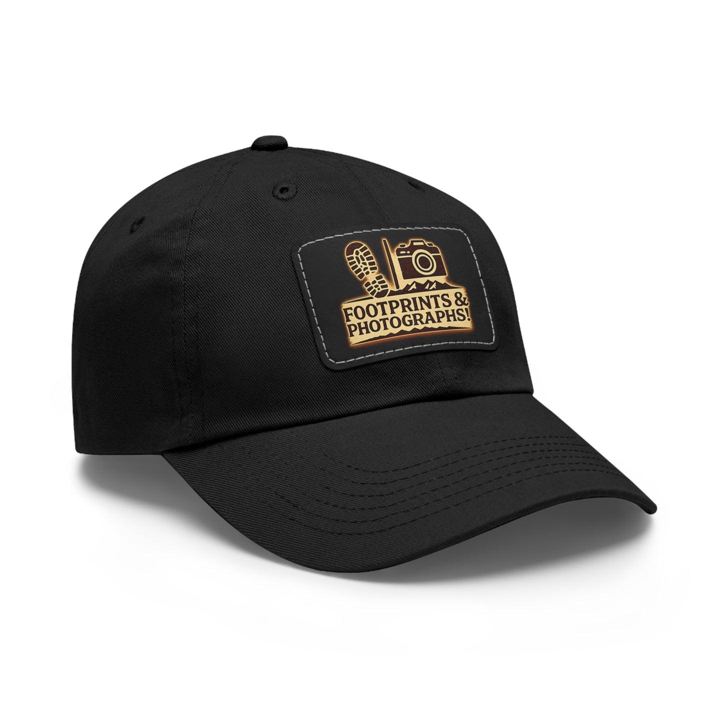 Leather Patch Dad Hat — "Footprints & Photographs" Outdoor Photographer Cap