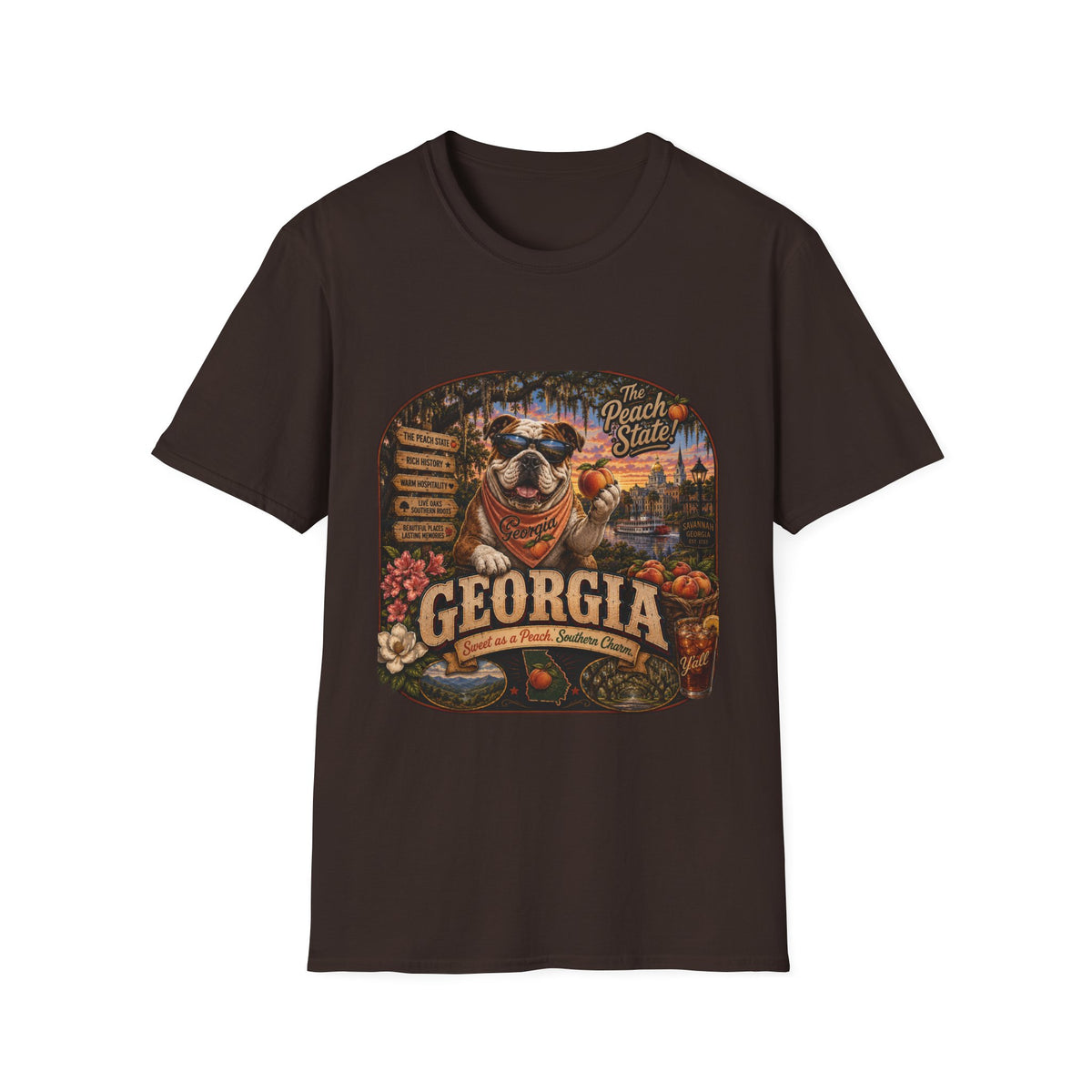 Georgia Peach State T-Shirt — Retro Pug Travel Poster Design