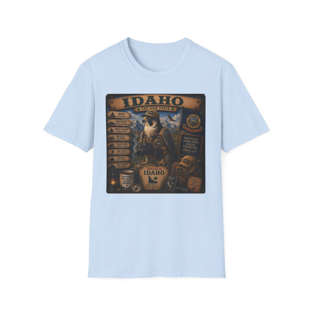 Idaho State Vintage Wildlife T-Shirt — 'The Gem State' Mountain & Wolf Graphic