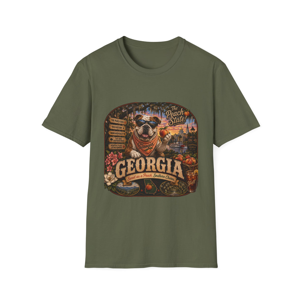 Georgia Peach State T-Shirt — Retro Pug Travel Poster Design