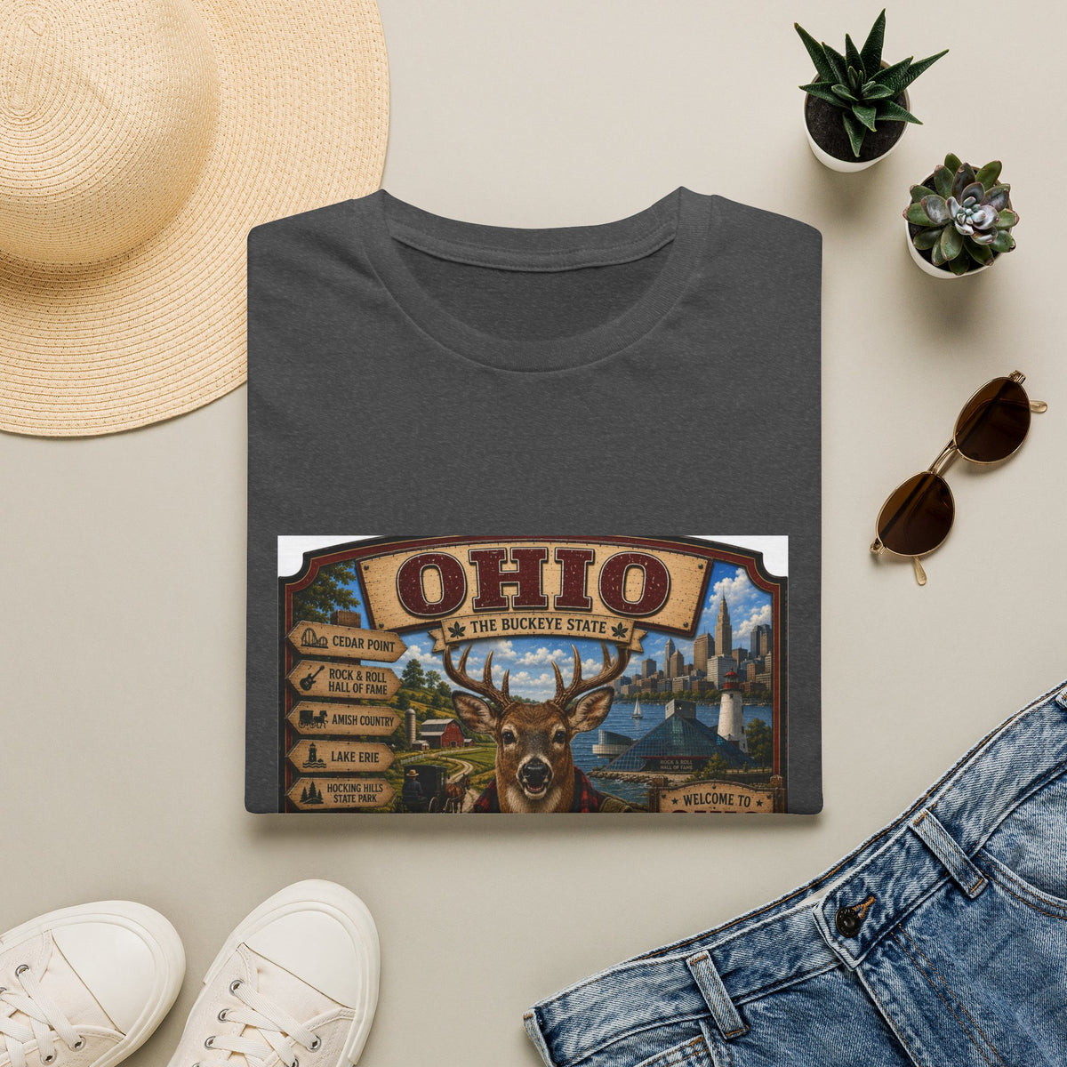 Ohio State Vintage Deer T-Shirt — Buckeye State Travel Graphic Tee