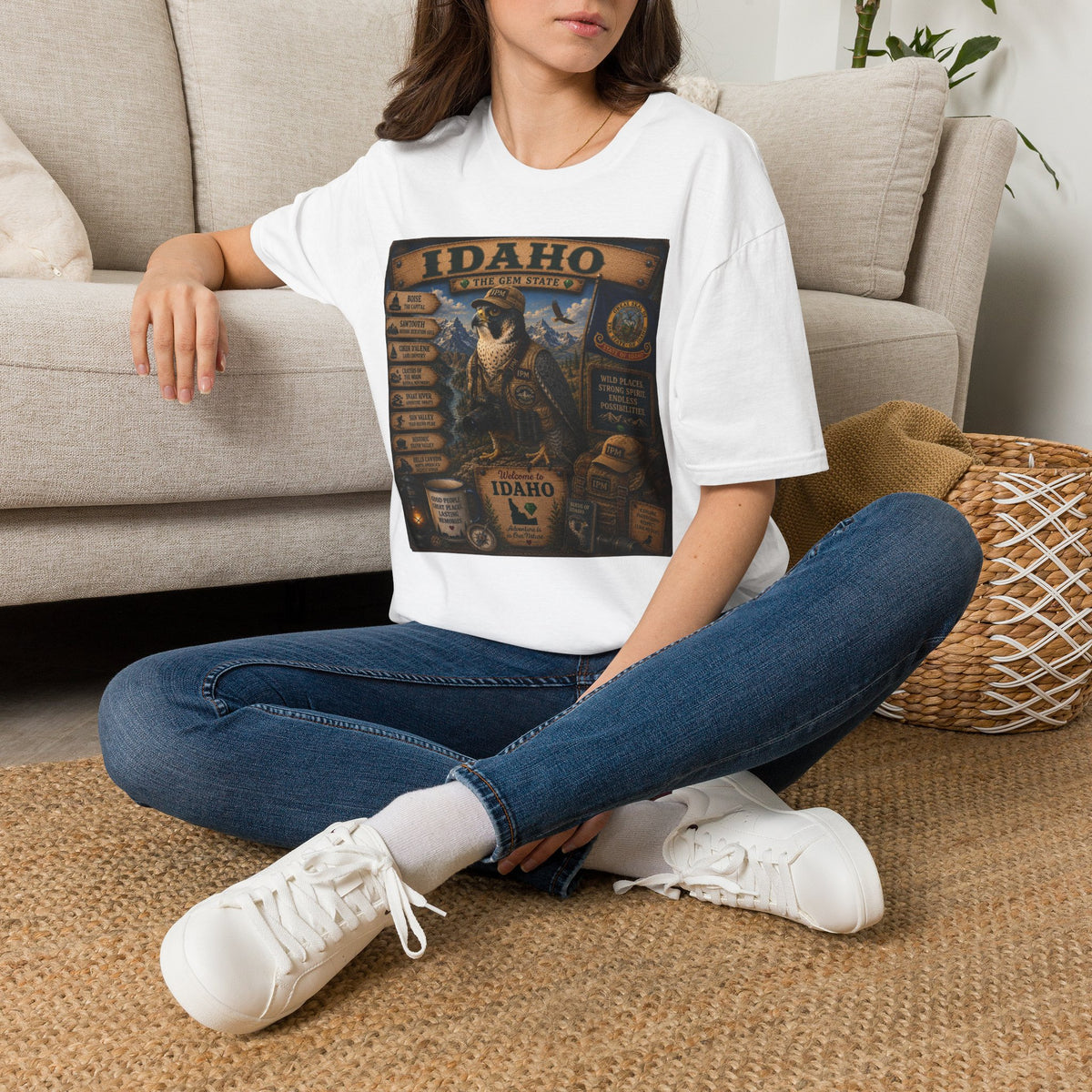 Idaho State Vintage Wildlife T-Shirt — 'The Gem State' Mountain & Wolf Graphic