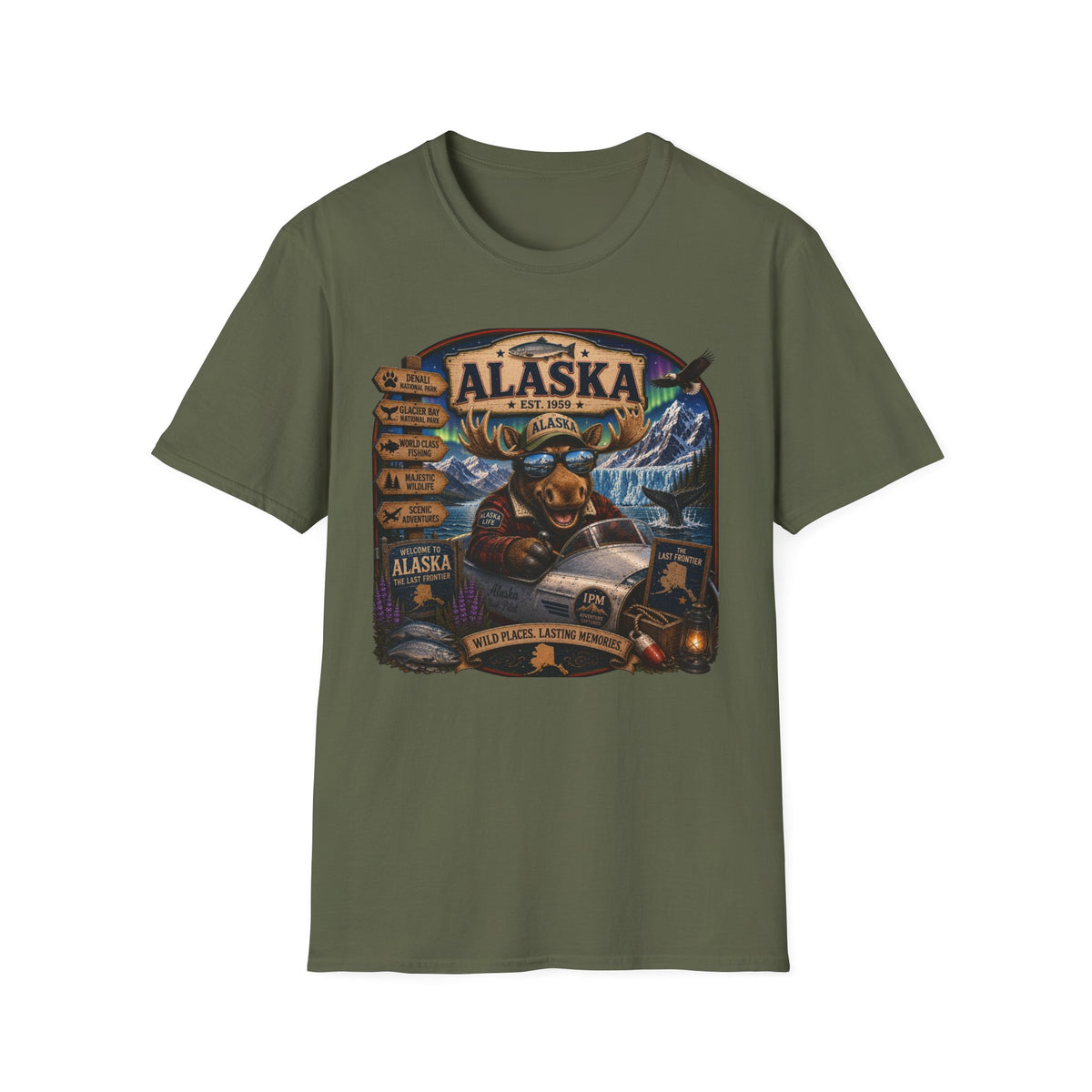 Alaska Moose Graphic T-Shirt — Vintage Wilderness Travel Souvenir