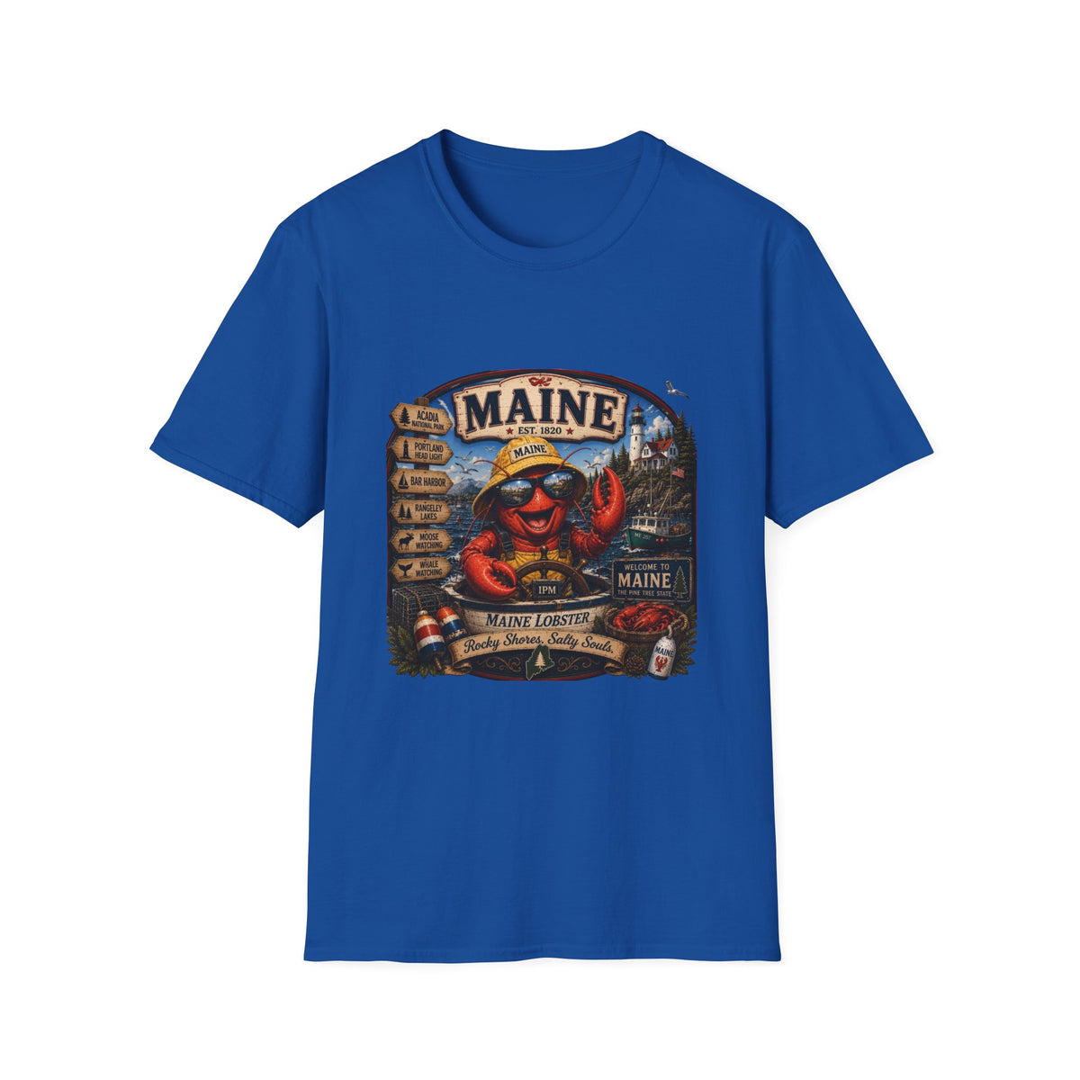 Maine Lobster Souvenir T-Shirt — Vintage Coastal Travel Design