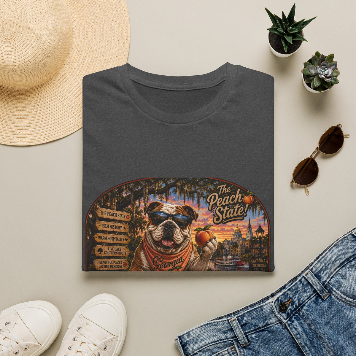 Georgia Peach State T-Shirt — Retro Pug Travel Poster Design