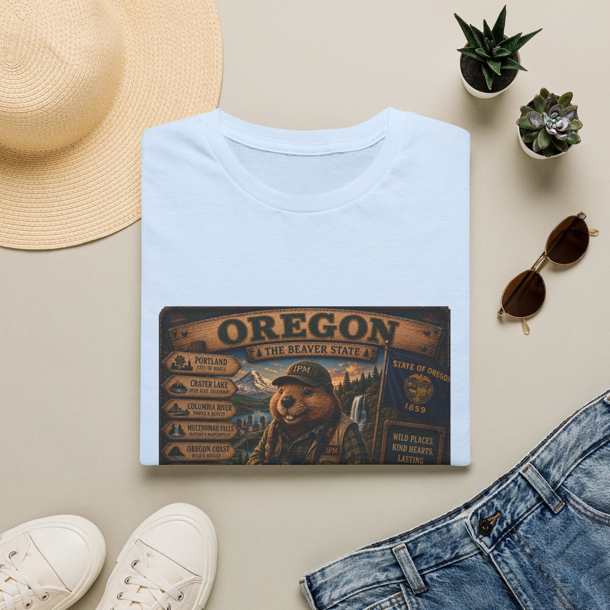 Oregon Beaver State Vintage Travel T-Shirt — Scenic Landmarks & Wildlife Tee