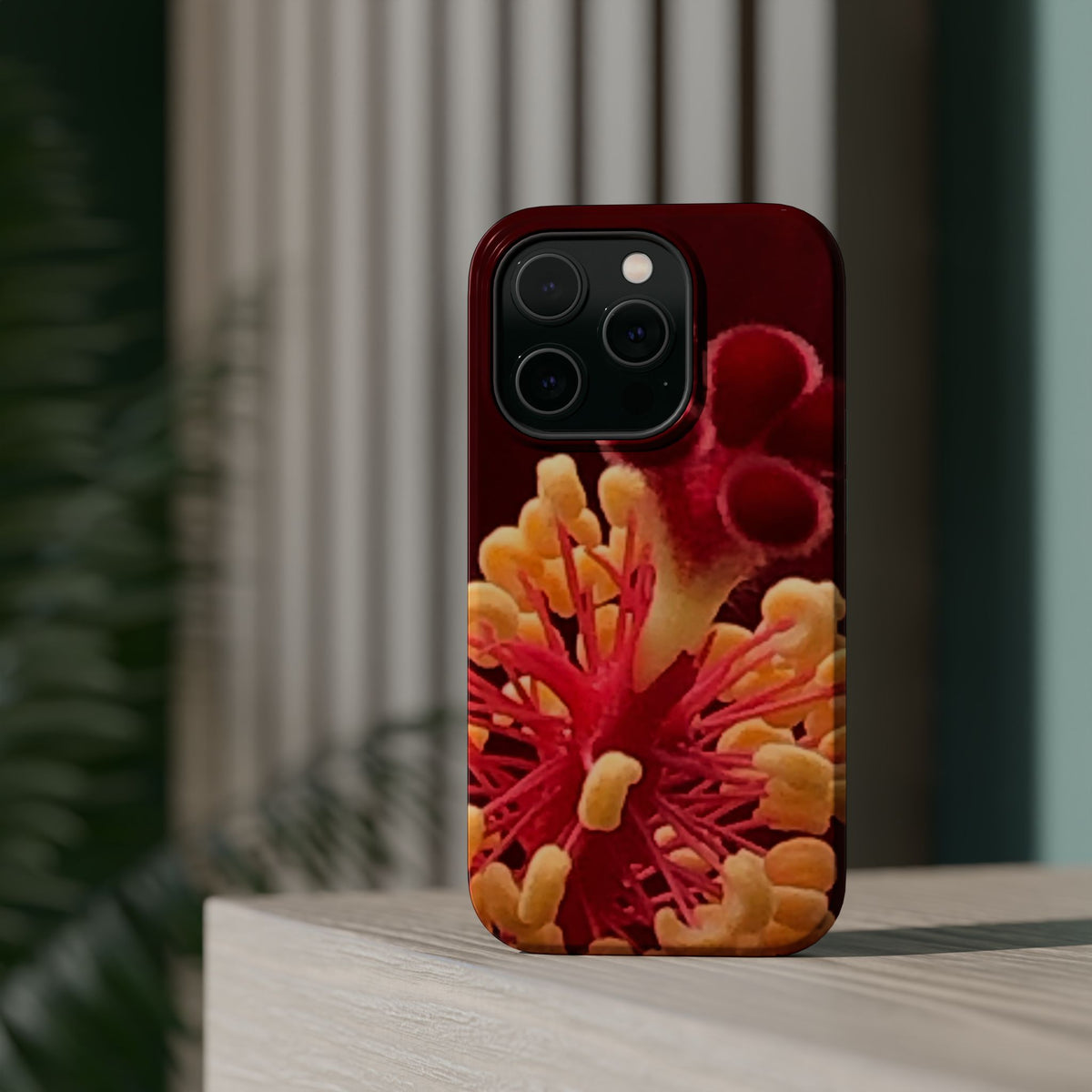Floral Macro Phone Case — Red & Yellow Pollen Design (Magnetic Impact-Resistant)