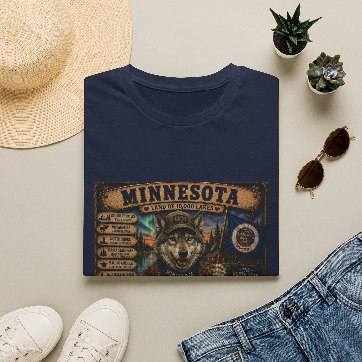 Minnesota Wolf Vintage Graphic T-Shirt – Land of 10,000 Lakes Travel Tee