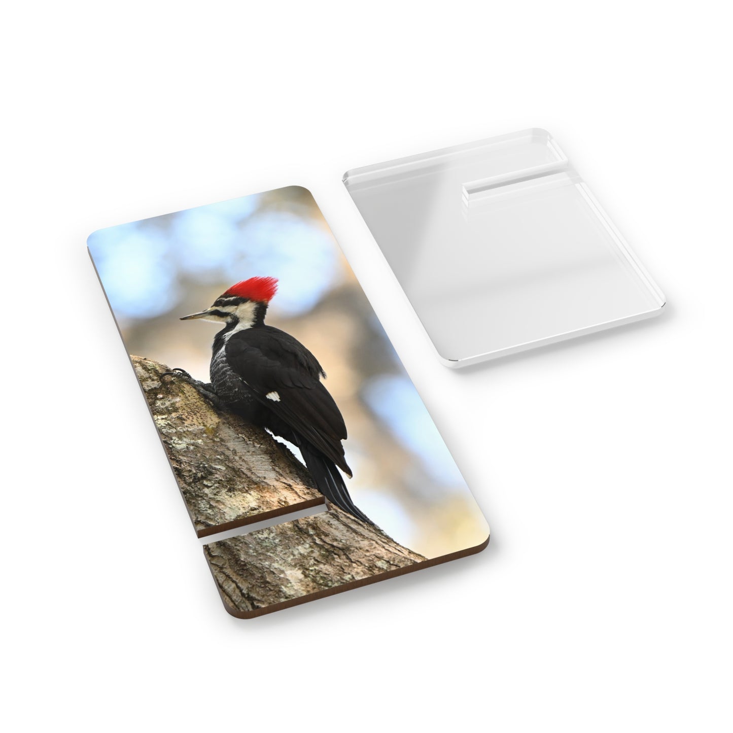 Woodpecker Phone Stand — Acrylic Mobile Display Stand for Smartphones