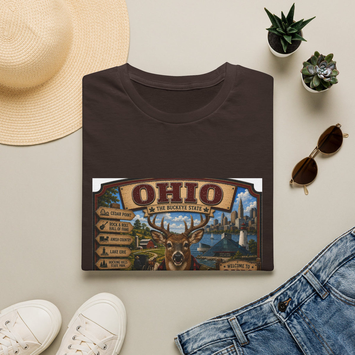 Ohio State Vintage Deer T-Shirt — Buckeye State Travel Graphic Tee